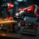 KIT EINHELL ORIGINAL: BURGHIU FĂRĂ FIR + POLIZOR DE IMPACT MARE + 26 ACCESORII + 2 BATERII